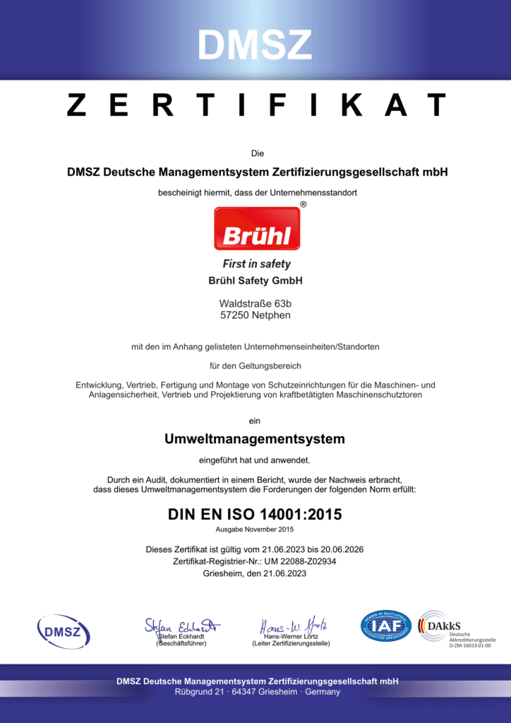 Environmental certificate 14001:2015